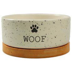 Mr.Kranch Bamboo Woof / Миска Мистер Кранч Керамическая белая на бамбуковой подставке