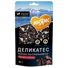 Мнямс Лакомство Деликатес для собак из печени северного оленя Нарезка по-строгановски