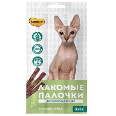 Мнямс Лакомство для кошек Лакомые палочки 13,5 см Утка и Кролик NEW