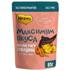 Мнямс Максимум вкуса Влажный корм Паучи для собак Мясное рагу Говядина с морковью (цена за упаковку)