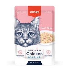 Wanpy Chicken & Shrimp / Влажный корм Паучи Ванпи для кошек из Курицы и креветок (цена за упаковку)