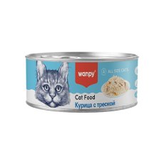 Wanpy / Влажный корм Консервы Ванпи для кошек Курица с треской (цена за упаковку)