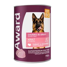 Award Adult / Влажный корм Авард Консервы для взрослых собак Кусочки с Индейкой и желудочками в соусе (цена за упаковку)