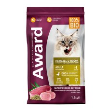 Award Hairball & Indoor / Сухой корм Авард для взрослых Домашних кошек для Выведения шерсти Утка индейка зеленая чечевица юкка Шидигера