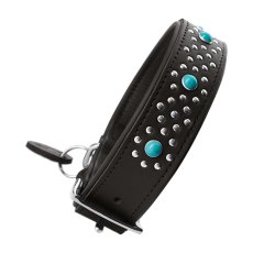 Hunter Madona / Ошейник Хантер для собак натуральная кожа Черный фурнитура с имитацией бирюзы