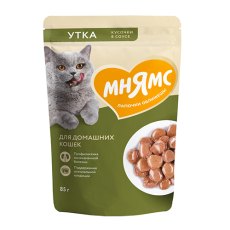 Мнямс Влажный корм Паучи для Домашних кошек Кусочки в соусе с Уткой (цена за упаковку)