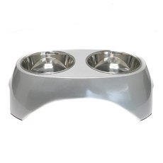 SuperDesign / Миска Супер Дизайн на меламиновой подставке Двойная Металлик Белая