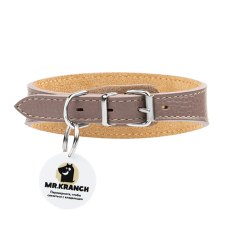 Mr.Kranch / Ошейник-cеледка Мистер Кранч для собак из Натуральной кожи с QR-адресником Бежевый