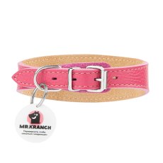 Mr.Kranch / Ошейник-cеледка Мистер Кранч для собак из Натуральной кожи с QR-адресником Розовый
