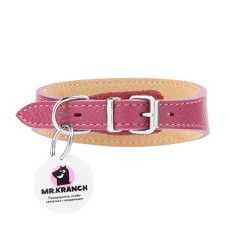 Mr.Kranch / Ошейник-cеледка Мистер Кранч для собак из Натуральной кожи с QR-адресником Малиновый