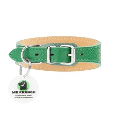 Mr.Kranch / Ошейник-cеледка Мистер Кранч для собак из Натуральной кожи с QR-адресником Зеленый