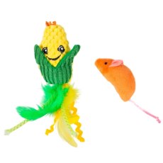Mr.Kranch / Игрушка Мистер Кранч для кошек Кукурузка и Мышка плюшевая с кошачьей мятой и перышками желтая