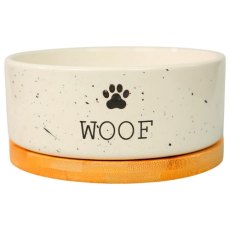 Mr.Kranch Bamboo Woof / Миска Мистер Кранч Керамическая белая на бамбуковой подставке