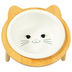 Mr.Kranch Bamboo Woof / Миска Мистер Кранч Керамическая белая на бамбуковой подставке