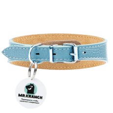 Mr.Kranch / Ошейник-cеледка Мистер Кранч для собак из Натуральной кожи с QR-адресником Бирюзовый