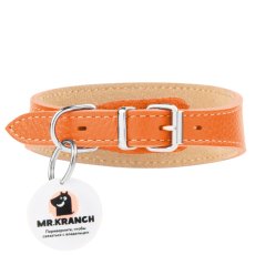 Mr.Kranch / Ошейник-cеледка Мистер Кранч для собак из Натуральной кожи с QR-адресником Оранжевый