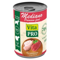 Vita Pro Mediano / Влажный корм Консервы Вита Про для собак Телятина с индейкой кусочки в соусе (цена за упаковку)