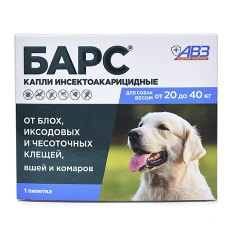 АгроВетЗащита Барс / Капли от блох и клещей для собак весом от 20 до 40 кг
