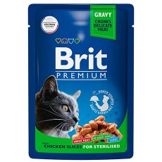 Brit Premium Sterilised Gravy Chicken Slices / Паучи Брит Премиум для Стерилизованных кошек Цыпленок в соусе (цена за упаковку)