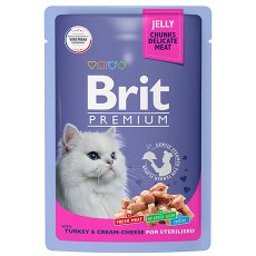Brit Premium Sterilised Jelly Turkey & Cream-Cheese / Паучи Брит Премиум для Стерилизованных кошек Индейка с Сыром в желе (цена за упаковку)