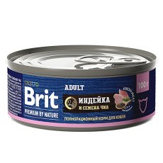 Brit Premium by Nature Adult / Консервы Брит для взрослых кошек Индейка и семена Чиа (цена за упаковку)