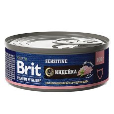 Brit Premium by Nature Sensitive / Консервы Брит для кошек с Чувствительным пищеварением Индейка (цена за упаковку)