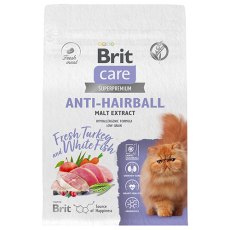 Brit Care Anti-Hairball Malt Extract Turkey White Fish / Сухой корм Брит для взрослых кошек Выведение шерсти Белая рыба Индейка