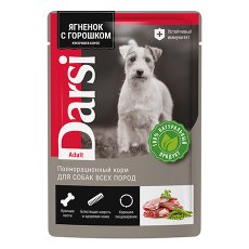 Darsi Adult / Паучи Дарси для взрослых собак всех пород Ягненок с горошком кусочки в соусе (цена за упаковку)