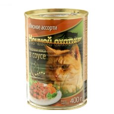 Ночной охотник / Влажный корм Консервы для кошек Мясное ассорти кусочки в соусе (цена за упаковку)