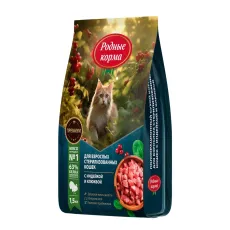 Родные Корма / Сухой корм для взрослых стерилизованных кошек с Индейкой и клюквой