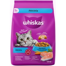Whiskas / Сухой корм Вискас для взрослых кошек подушечки-паштет с Лососем