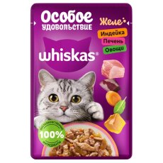 Whiskas Особое удовольствие / Паучи Вискас для взрослых кошек Индейка Печень Овощи желе (цена за упаковку)