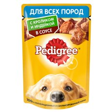 Pedigree / Паучи Педигри для взрослых собак всех пород с Кроликом и Индейкой в соусе (цена за упаковку)