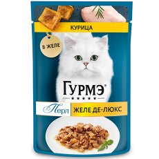 Гурмэ Перл / Влажный корм Паучи Пурина Гурмэ Желе Де-Люкс для взрослых кошек с курицей (цена за упаковку)