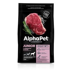 AlphaPet Junior Superpremium / Сухой корм АльфаПет для Щенков Крупных пород с 6 месяцев до 1,5лет Говядина рис