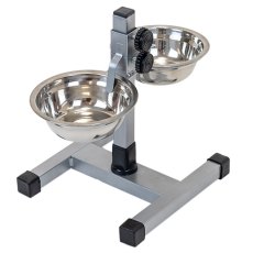 Homepet / Металлическая регулируемая подставка Хоумпет с мисками для домашних животных высотой до 25 см Хром