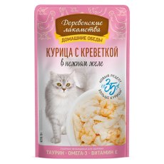 Деревенские лакомства Домашние обеды / Паучи для кошек Курица с Креветкой в нежном желе (цена за упаковку)