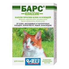 АгроВетЗащита Барс Классик / Капли против блох и клещей для кошек