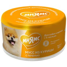 Мнямс Влажный корм для собак и щенков старше 6 месяцев Мусс из Курицы с печенью (цена за упаковку)