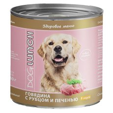 Dog Lunch / Консервы ДогЛанч для взрослых собак Говядина с рубцом и печенью в соусе (цена за упаковку)