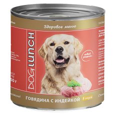 Dog Lunch / Консервы ДогЛанч для взрослых собак Говядина с индейкой в соусе (цена за упаковку)