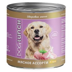 Dog Lunch / Консервы ДогЛанч для взрослых собак Мясное ассорти в соусе (цена за упаковку)
