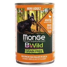 Monge Dog BWild Grainfree Adult Mini Duck / Консервы Беззерновые Монж для взрослых собак Мелких пород Утка тыква цукини (цена за упаковку)