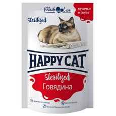 Happy Cat Sterilized / Паучи Хэппи Кэт для Стерилизованных кошек Говядина кусочки в соусе (цена за упаковку, Россия)