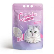 Счастливые лапки Наполнитель для кошачьего туалета Силикагелевый с ароматом Лаванды