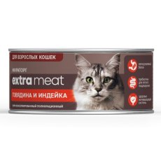 Мираторг Extra Meat / Корм консервированный в желе для взрослых кошек с Говядиной и индейкой (цена за упаковку)