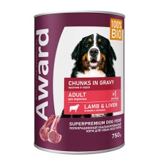 Award Adult / Влажный корм Авард Консервы для взрослых собак Кусочки с Ягненком и печенью в соусе (цена за упаковку)