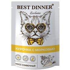 Best Dinner Exclusive / Паучи Бест Диннер для Котят и кошек Мусс сливочный Курочка с Морковью (цена за упаковку)