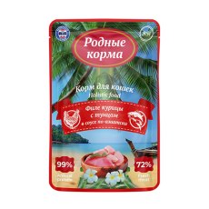 Родные Корма / Паучи Морская серия для Кошек филе Курицы с Тунцом в соусе по-Азиатски (цена за упаковку)