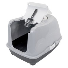 Homecat / Туалет Хоумкэт для кошек Большой закрытый с дверцей светло-серый